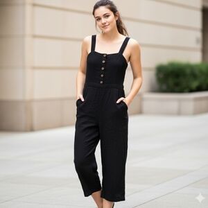 Abercrombie & Fitch Womens Jumpsuit Romper Crepe Wide Leg Crop Pant Boho Black S